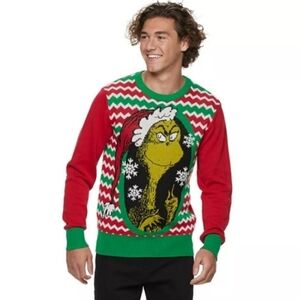 Dr. Suess' The Grinch Ugly Christmas Knit Sweater Men's Large L Holiday Party